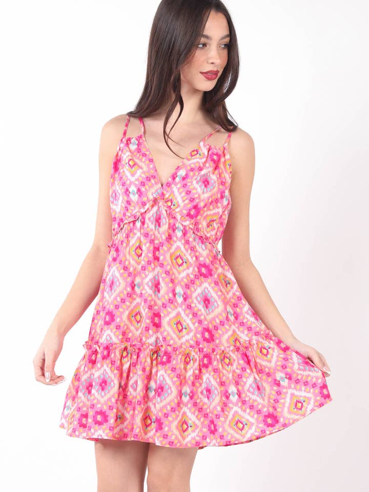 Mini abito stampato multicolore con dettaglio a tunnel ND31289- per la vendita all'ingrosso da parte di VERY J