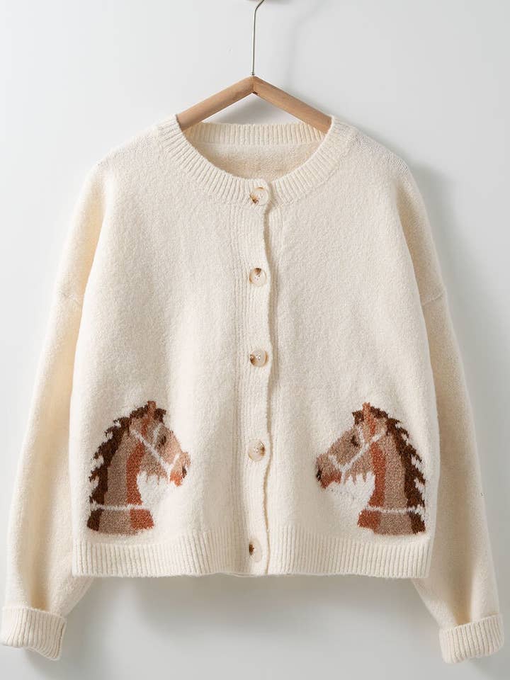 Western Horse Graphic Button Front Cropped Cardigan Sweater for wholesale by Urban Daizy