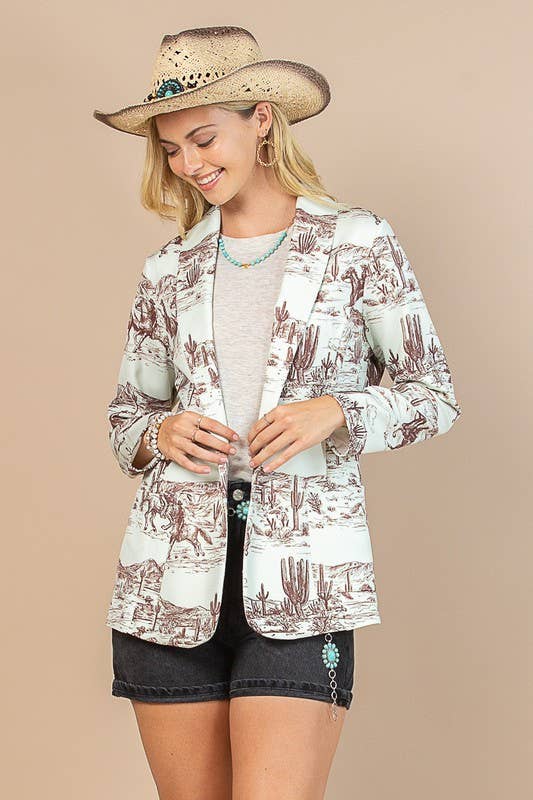 Pistache clair/brun BLAZER TISSÉ À IMPRIMÉ WESTERN AV1227-ZOE en vente sur Faire6