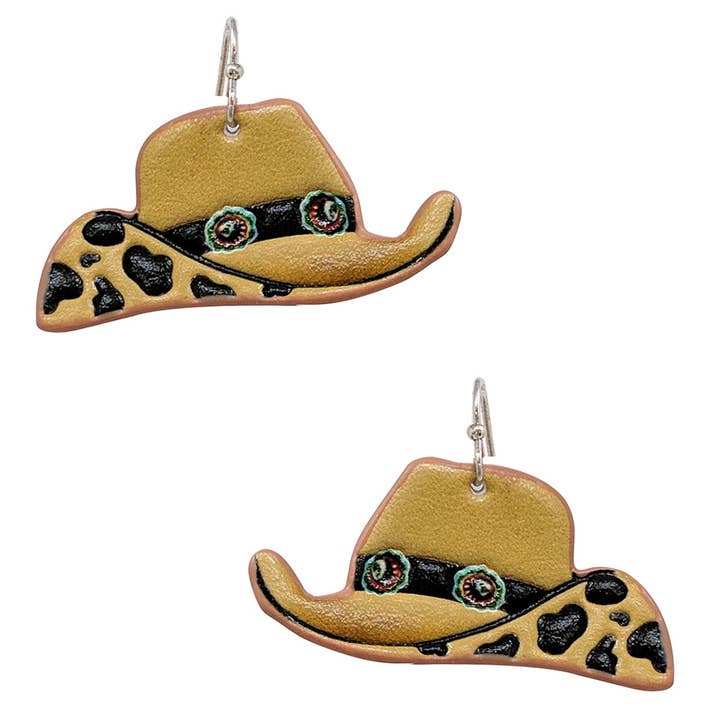 Western Tooled Cowboy Hat Hook Earrings for wholesale by Fashion City
