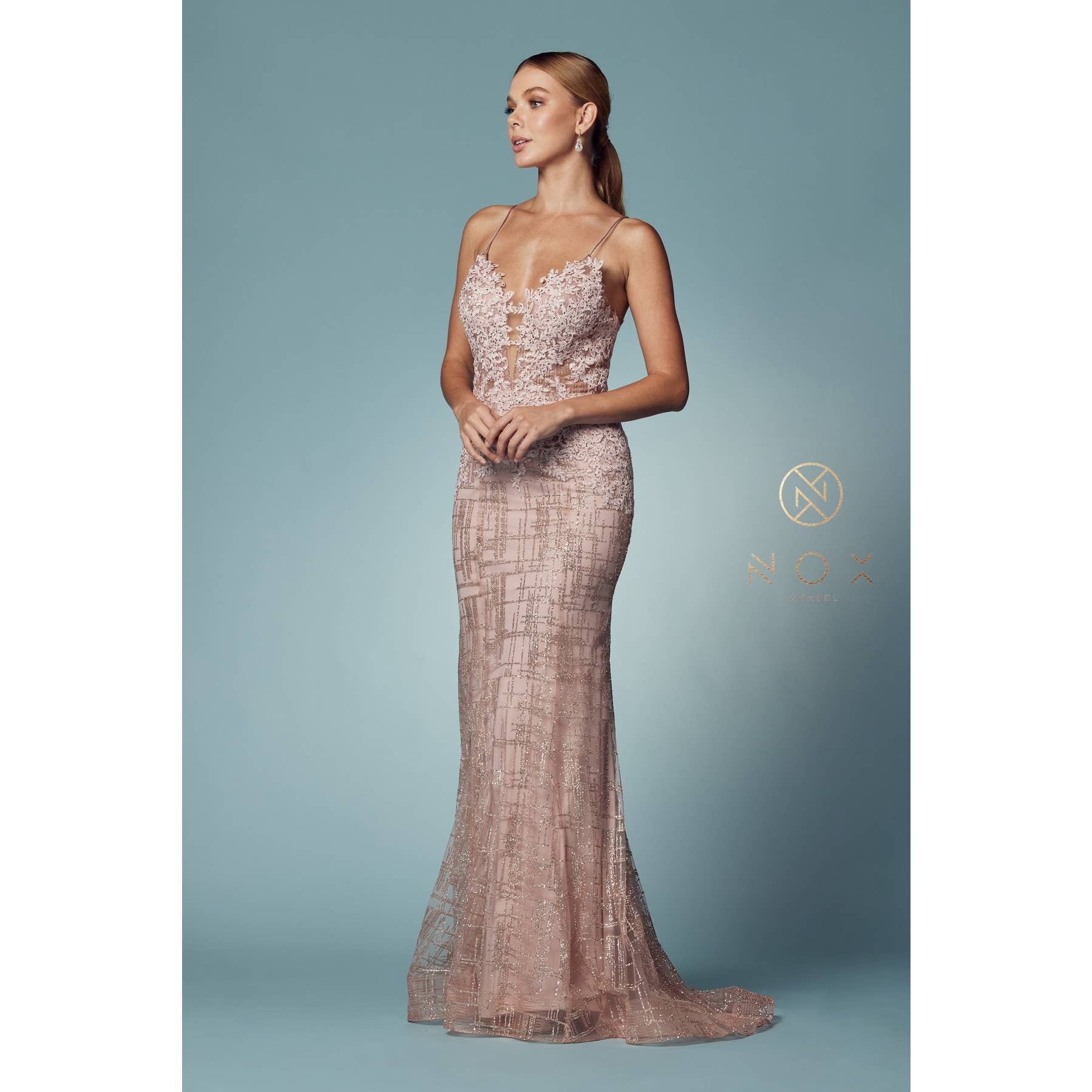 Noxanabel - Wholesale Formele jurk - Dames - Glamoureuze Glinsterende V-Hals Damesjurk R282-115