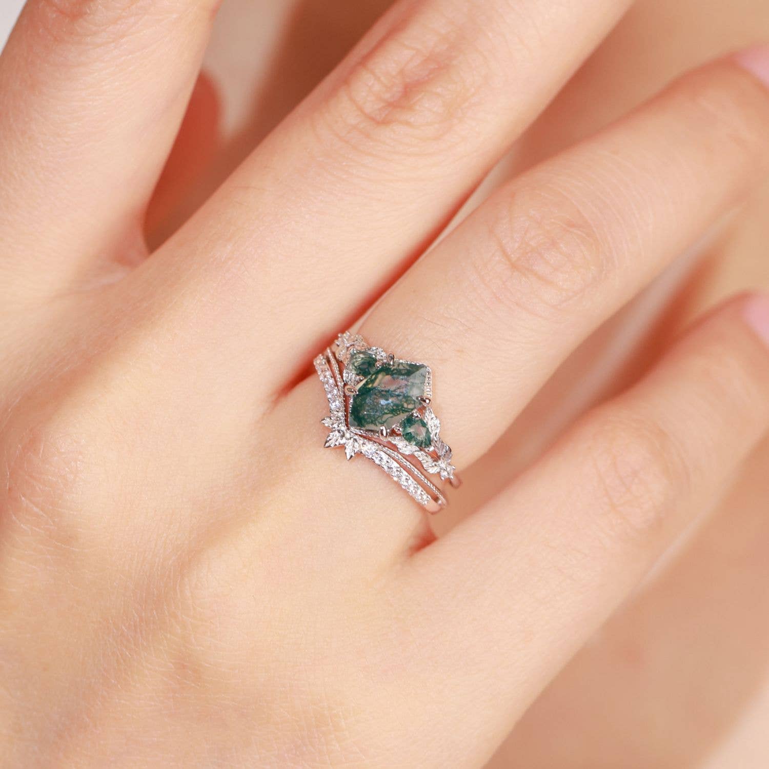 Azura Jewelry - Vente Anneau/bague à empiler - Bague en agate Gardenia Moss 7