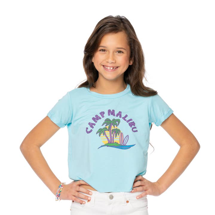 Girls (8-14) SS Crop Graphic Tee w/ CAMP MALIBU Screen for wholesale by Malibu Sugar