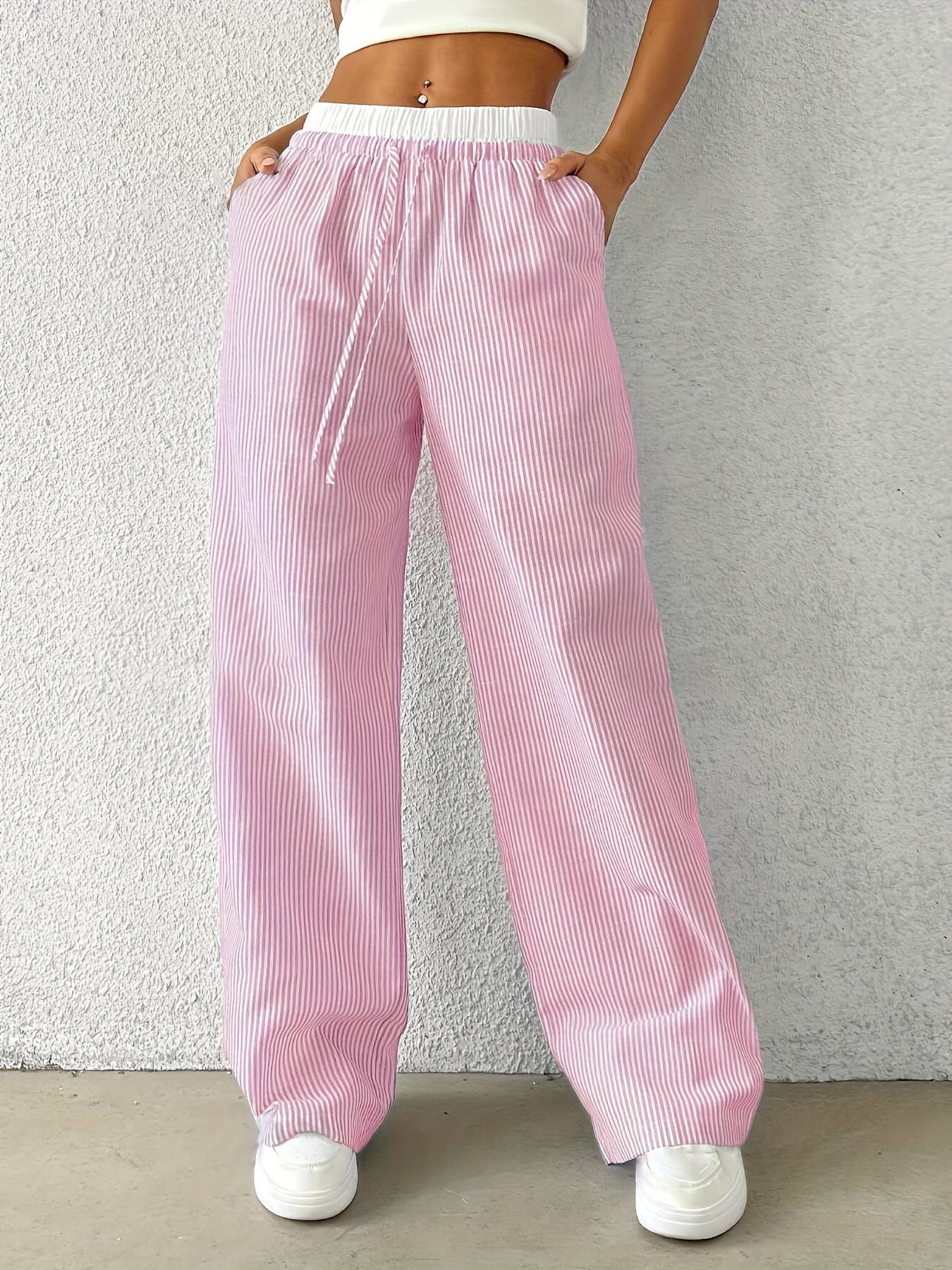 Rosa Clothing - Wholesale Pants - Women's - Summer drawstring plaid wide-leg pants0