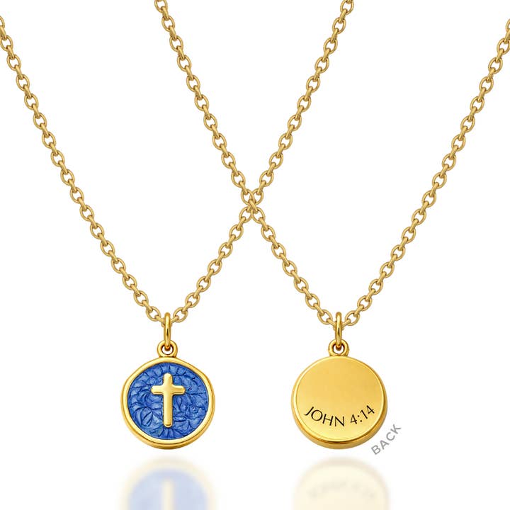 John 4:14 Blauw Emaille Ketting voor wholesale door AMADI Jewelry