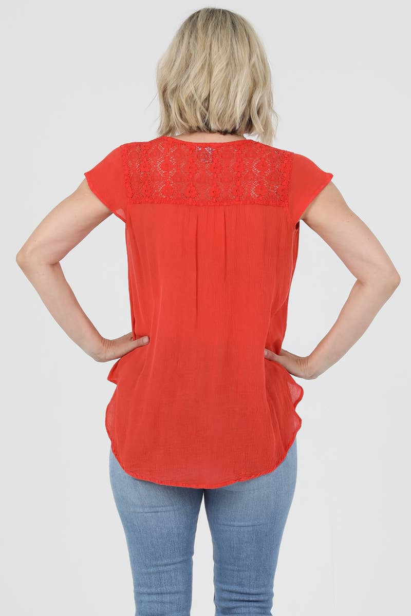 Nostalgia - Wholesale Blouse - Women's - N2U60-ASIS V NECK TIE WAIST TOP WTIH EMBROIDERY AND LACE7