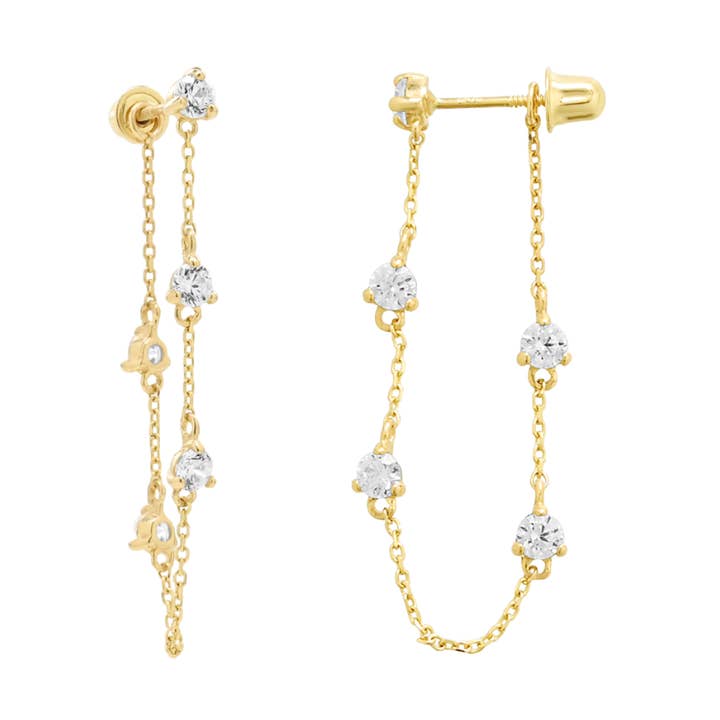 Orecchini a goccia in oro massiccio 14k con zirconia cubica multipla per la vendita all'ingrosso da parte di Ofina Jewelry