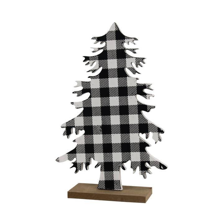 Black & White Buffalo Check Wood Tree Large for wholesale by CWI Gifts
