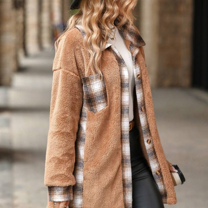 Plaid Trim Sherpa Overshirt and other Purchase Wholesale overshirt. Free Returns & Net 60 Terms on Faire trending on Faire.