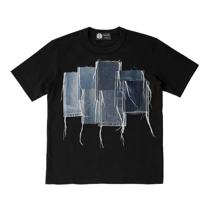 T-shirt patchwork en jean pour la vente par OBLADI by D'énigme