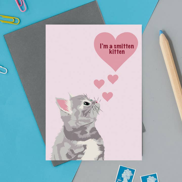 Carte de vœux I'm a smitten kitten valentines pour la vente par Lorna Syson