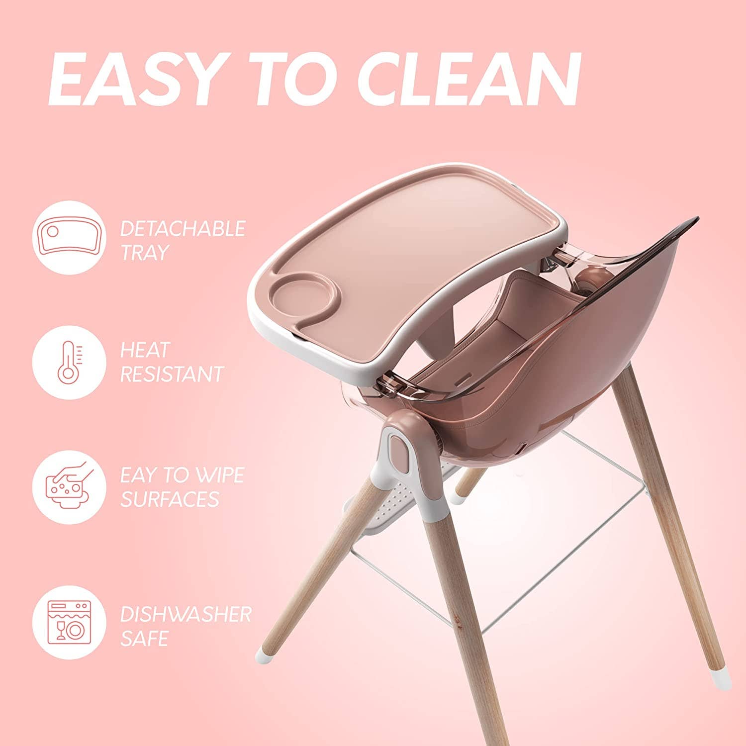 Children of Design - Vente Chaise haute – bébé - Chaise Haute Deluxe 6 en 1 Children of Design - Rose avec Coussin3