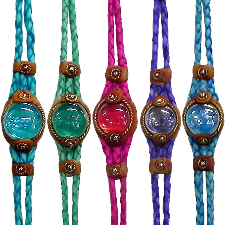 Round Glass Bead Braided Leather Bracelet for wholesale by Pichincha