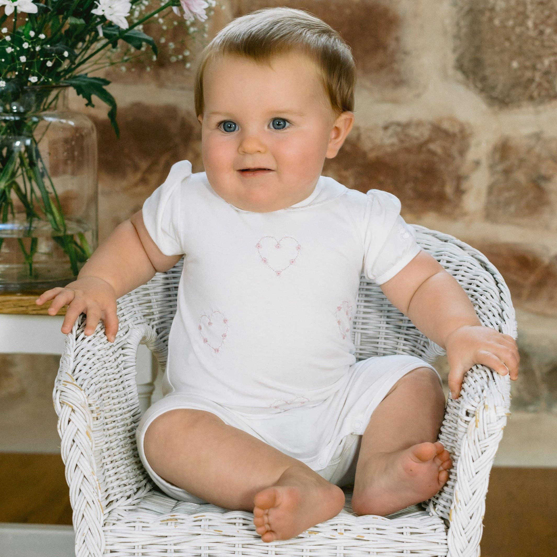 Emile Et Rose - Wholesale Jumpsuit - Baby - Jody White Girls Heart Embroidery Romper1