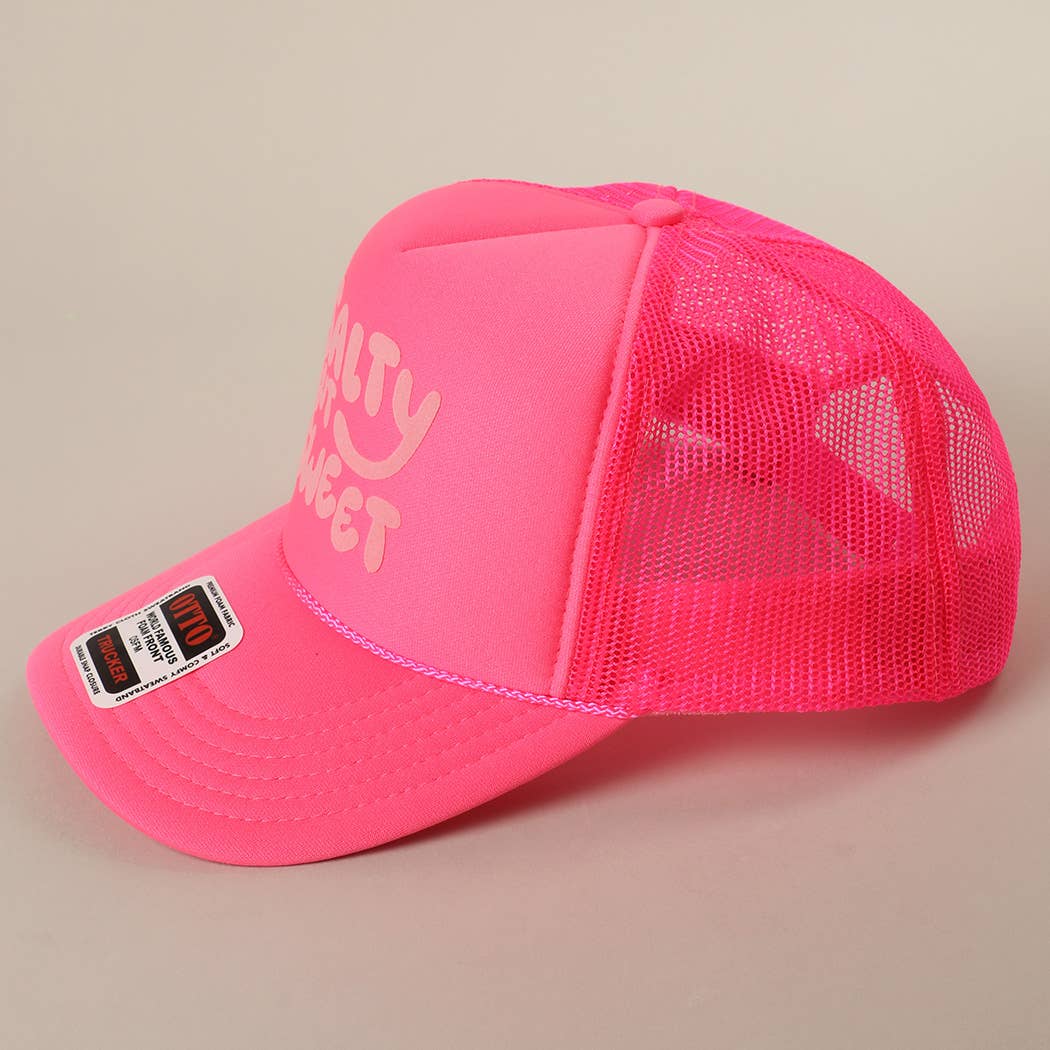 Fashion City - Wholesale Trucker Hat - Unisex - Salty But Sweet Text Logo Printed Mesh Back Trucker Hat15