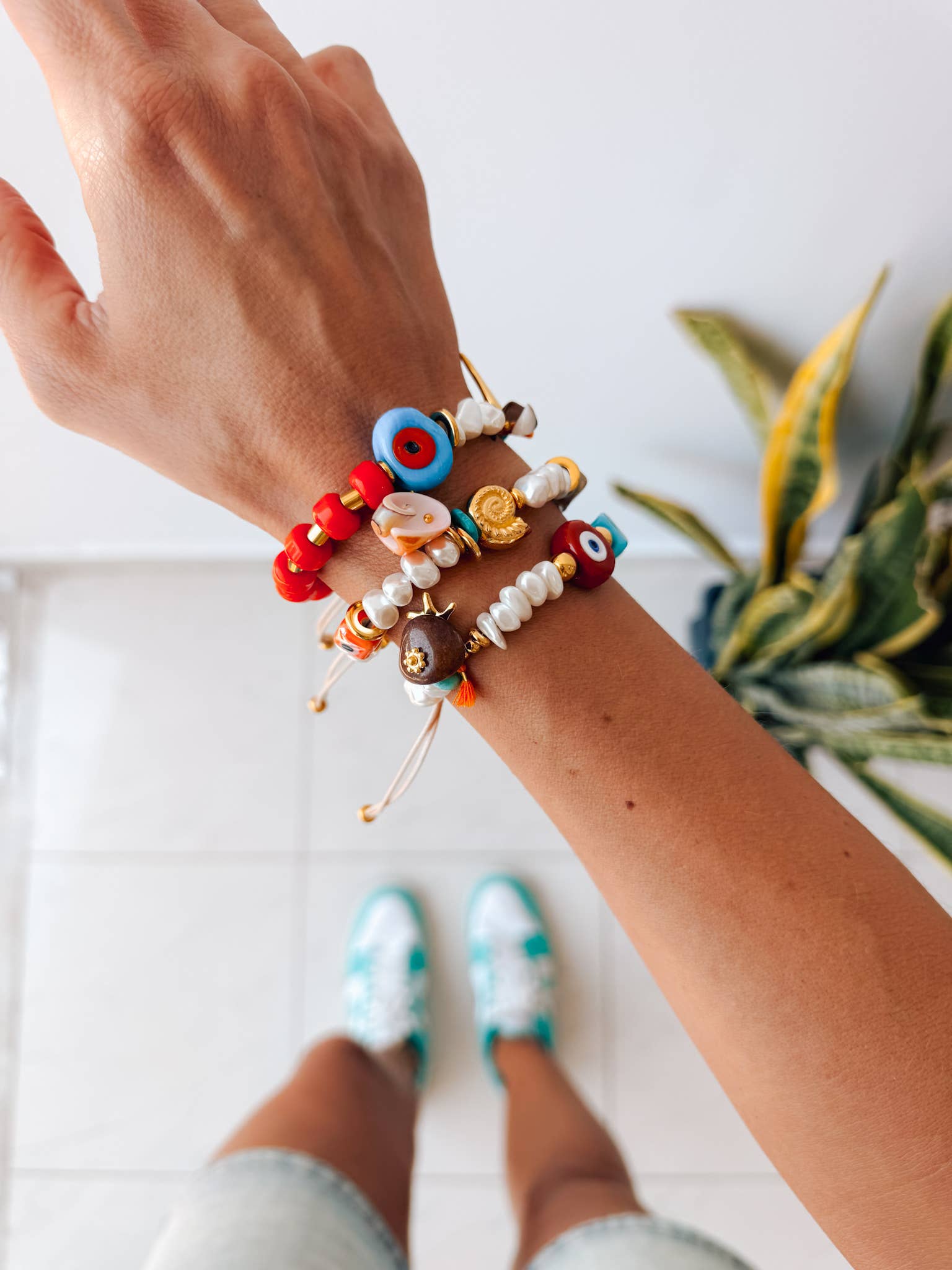 Goupi – wholesale Beaded bracelet – Bohemian Bracelets ,Pearls, Glass Eyes & Gold Summer Charms3