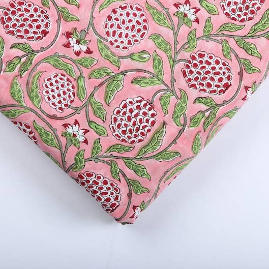 Fabricrush - Wholesale Fabric - Strawberry Pink, Green Indian Hand Block Print Fabric3