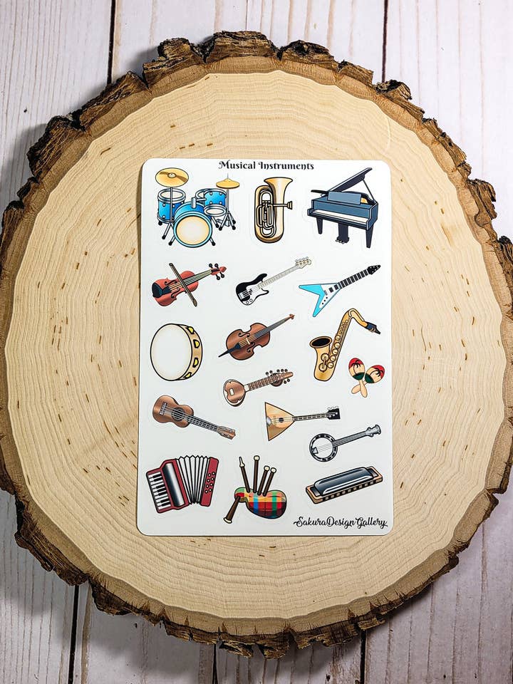 Feuille d'autocollants d'instruments de musique – Planificateur et Journal pour la vente par Sakura Design Gallery