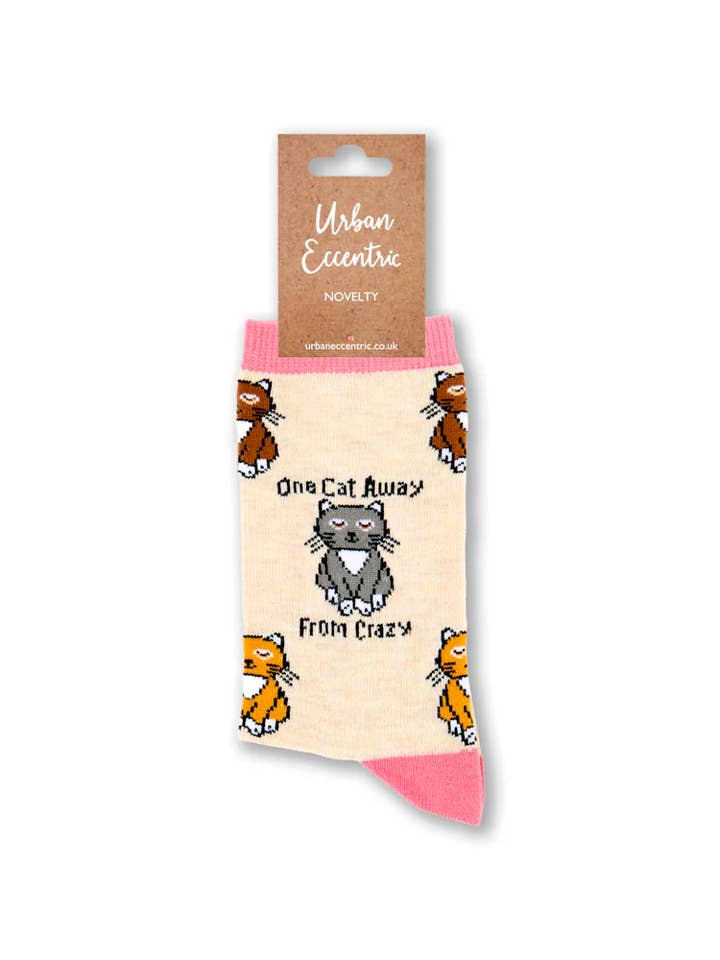 Ladies one cat away from crazy Socks for wholesale by Sara's threads