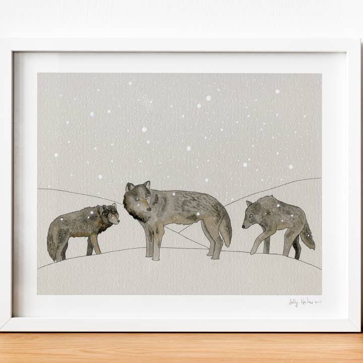 Winter Wolves print for wholesale by Sadly Harmless Illustration
