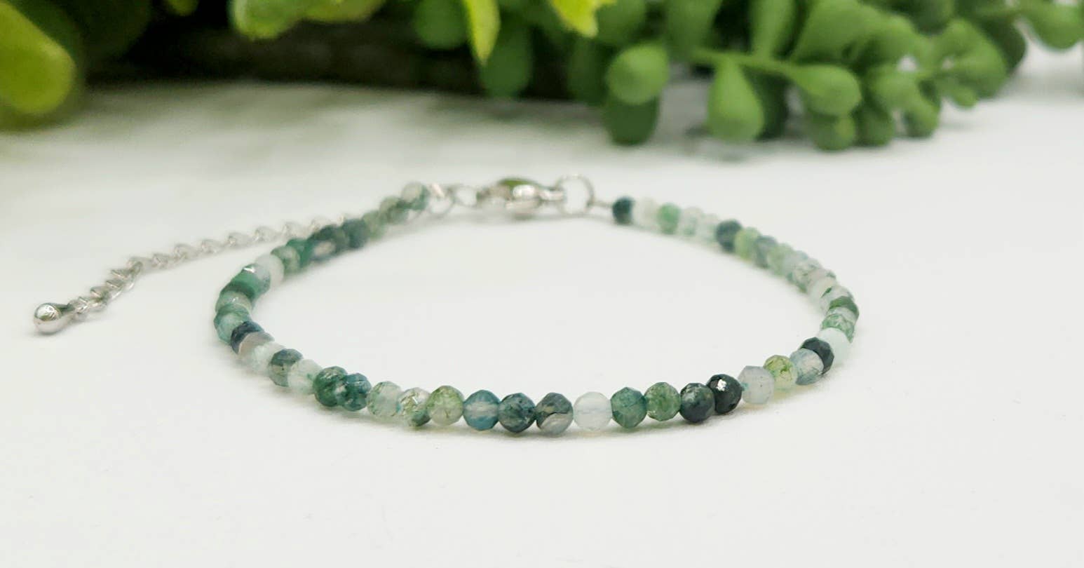 Meraki Gemstones - Wholesale Beaded Bracelet - Moss agate Bracelet Faceted 3MM w/Silver Color Clasp1