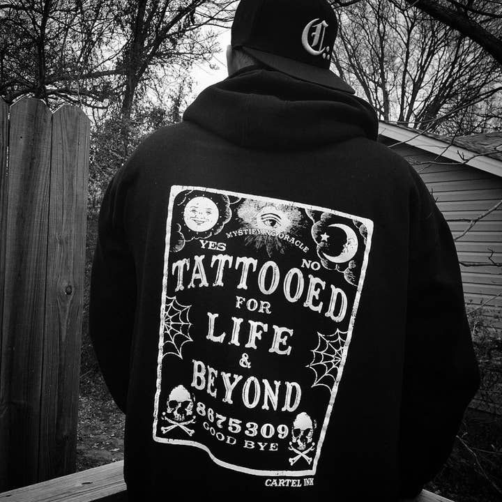 Tattooed for Life and Beyond Tattoo Graphic Zip Up Hoodie for wholesale by Cartel Ink