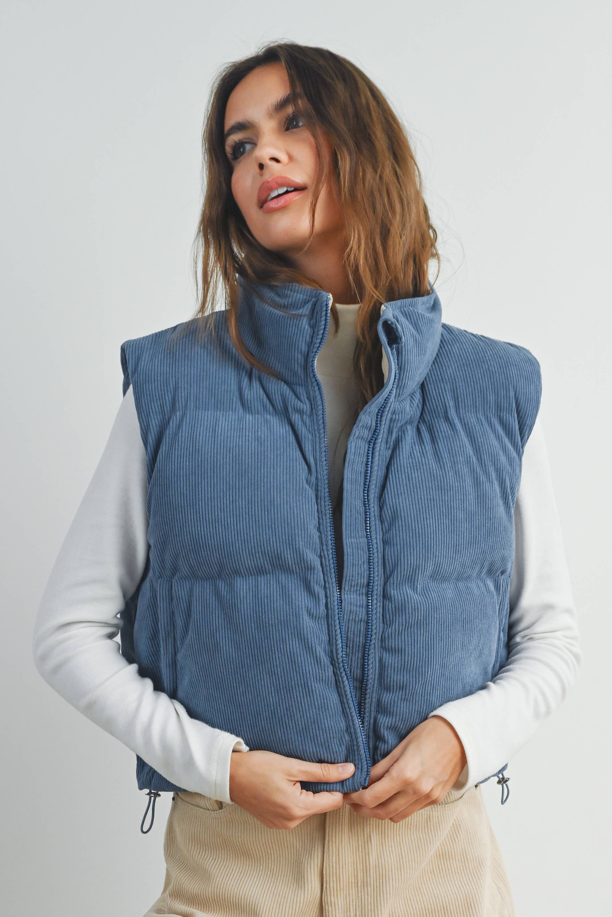 BUTTERMELON - Wholesale Outerwear Vest - Women's - FALL ADOREME CORDUROY PUFFER VEST - BMJ724221