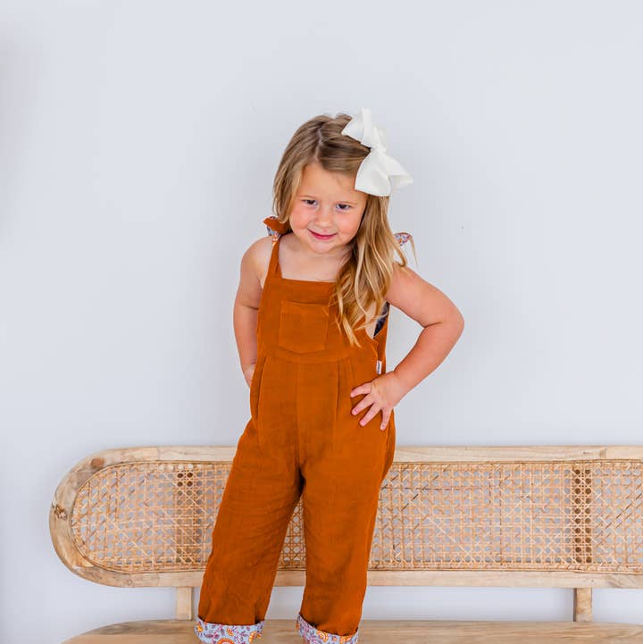 Yo Baby - Wholesale Jumpsuit - Kids - Reversible Solid Rust Corduroy & Rust Floral Printed Jumpsuit : Infant : Baby : Toddler : Tween : Kids
