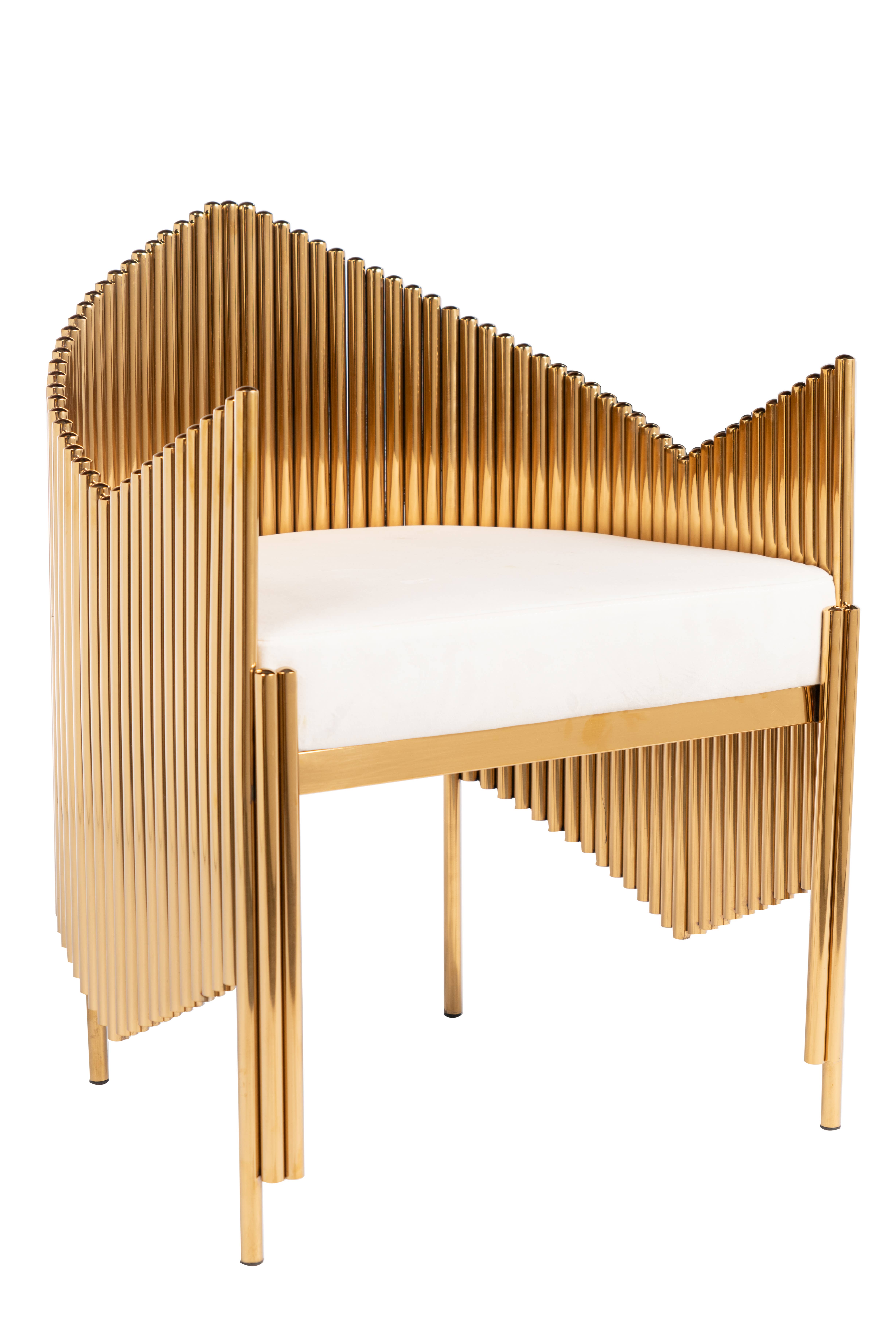 Statements by J – Großhandel Stühle – Crespo moderner Glamour Akzentstuhl mit goldfarbenem Rahmen und weißem Samtsitz1