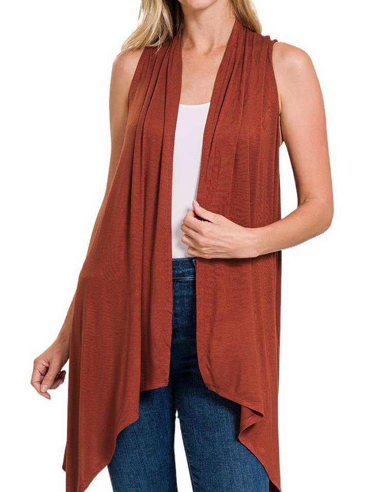 Cardigan aperto davanti drappeggiato senza maniche per la vendita all'ingrosso da parte di Vanilla Monkey