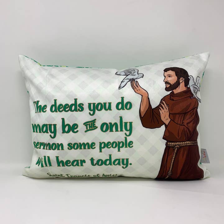Saint Francis of Assisi pillow. Baptism Gift. Lord, The deeds you do pillow. Catholic Gift. First Communion Gift. Kids St. Francis Gift. for wholesale by Meyer Market Designs
