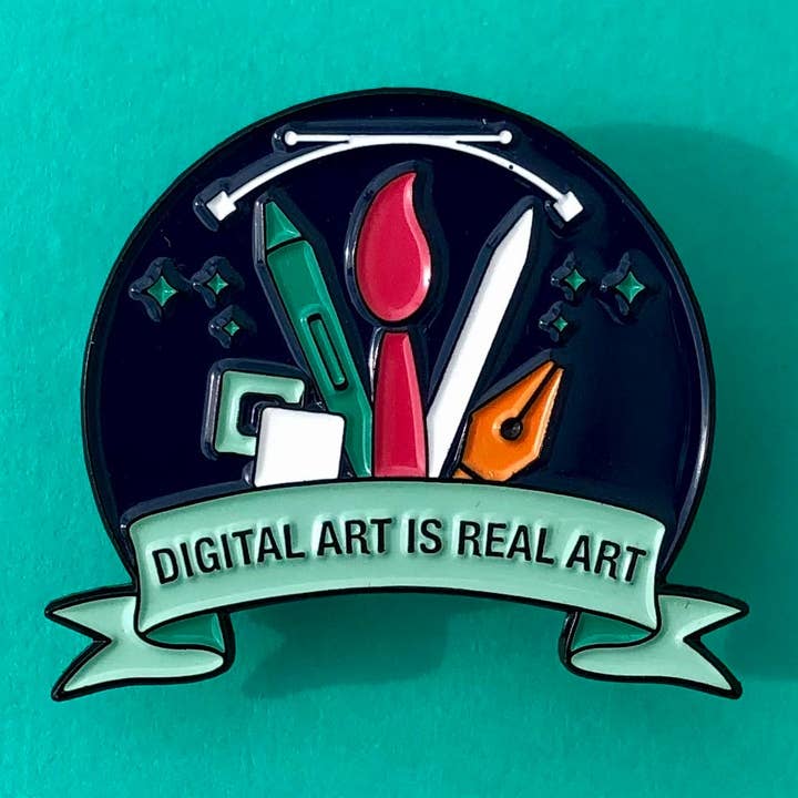 Digital Art Is Real Art Enamel Pin for wholesale by Pixel & Ink Creative