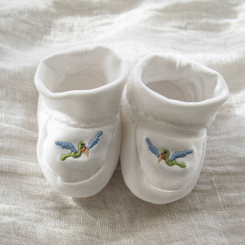 Gordonsbury - Wholesale Booties - Baby - white pima cotton booties with bird and picot trim2