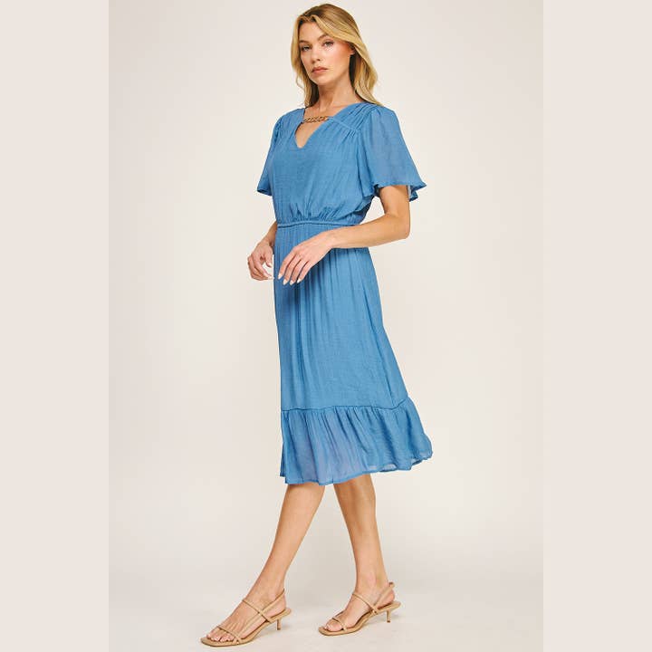 Winslow Collection - Wholesale Dress - Women's - FLUTTER SLEEVE NECKLACE DETAIL PRINTED MIDI DRESS8