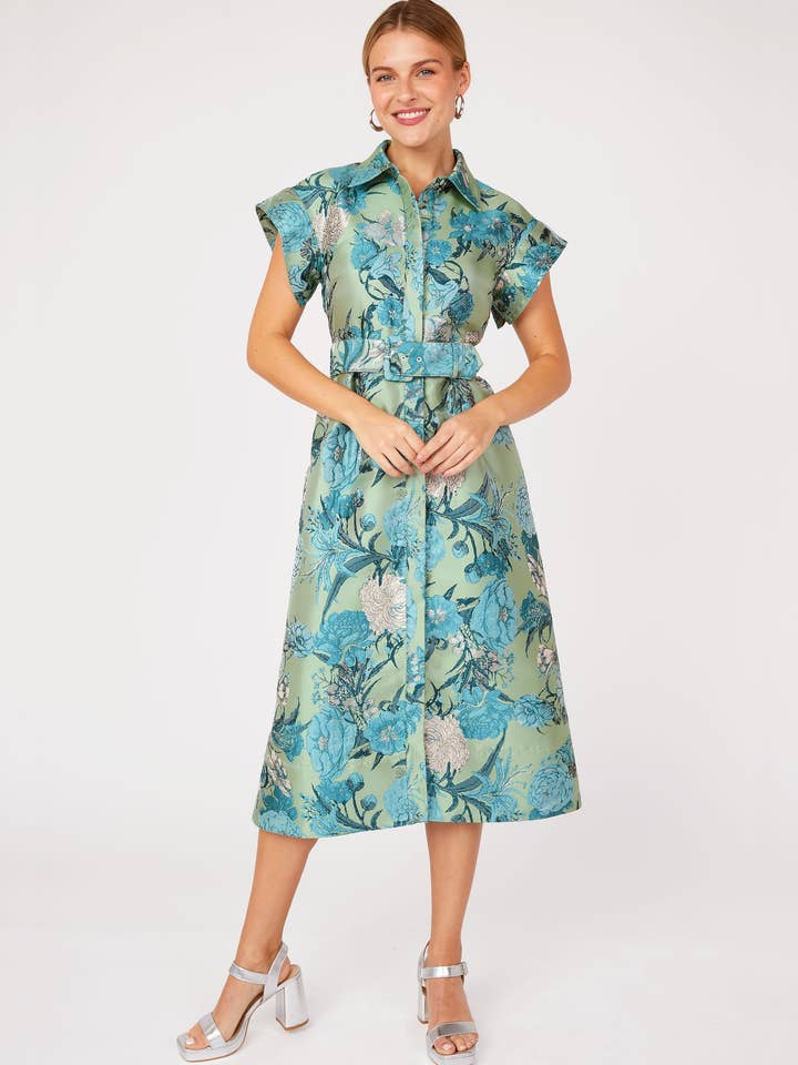 Harper Dress Sage Mum Jacquard for wholesale by Abbey Glass