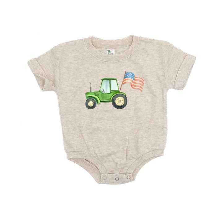 Tractor with American Flag Infant Bubble Romper/Bodysuit for wholesale by Sage & Soil