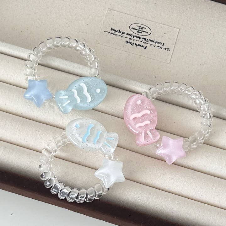 Funkyrel® Atzbranding Limited - Venta al por mayor Goma para el pelo - Mujer - Cintas transparentes para el cabello Telo - Star Taiyaki (juego de 3)1