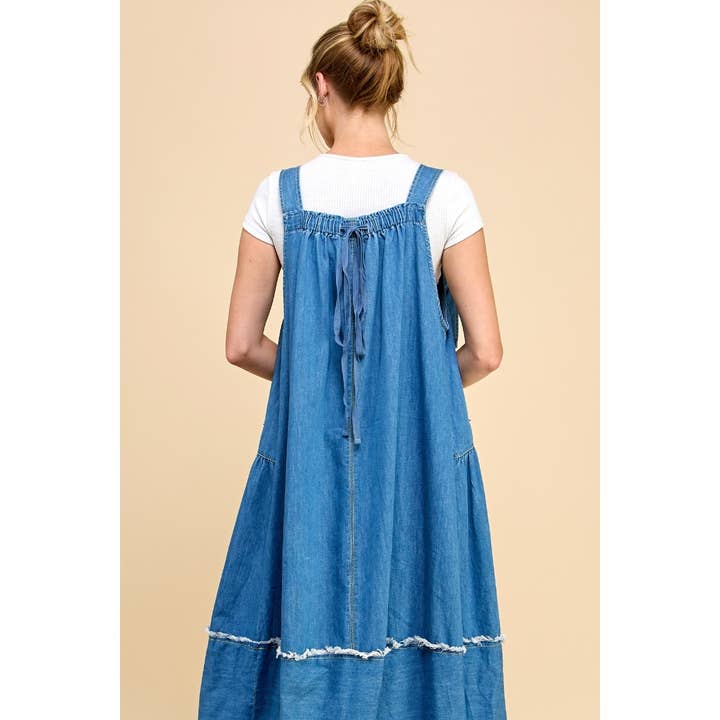 Veveret - Wholesale Dress - Women's - Washed Denim Overalls Dress