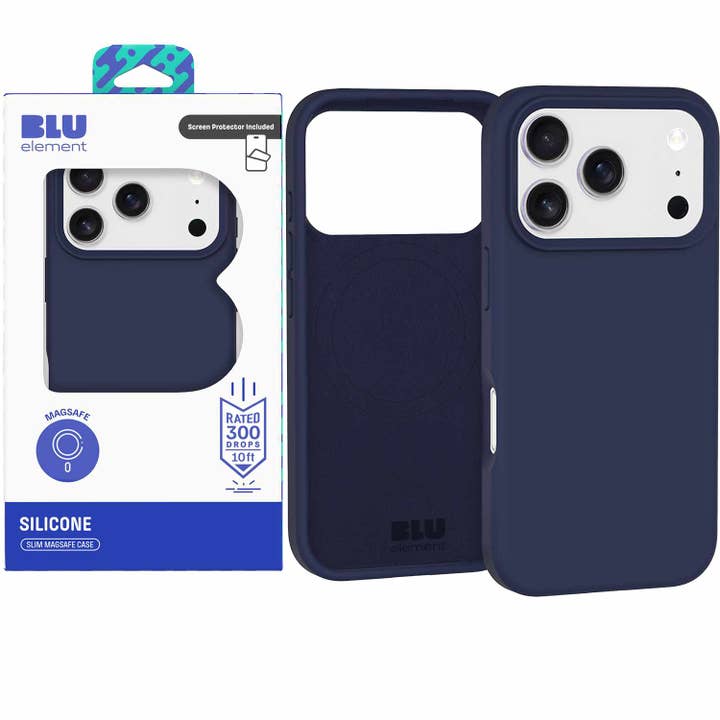Silicone MagSasfe Case WITH Screen Protector iPhone 17 Pro Max Navy for wholesale by Blu Element