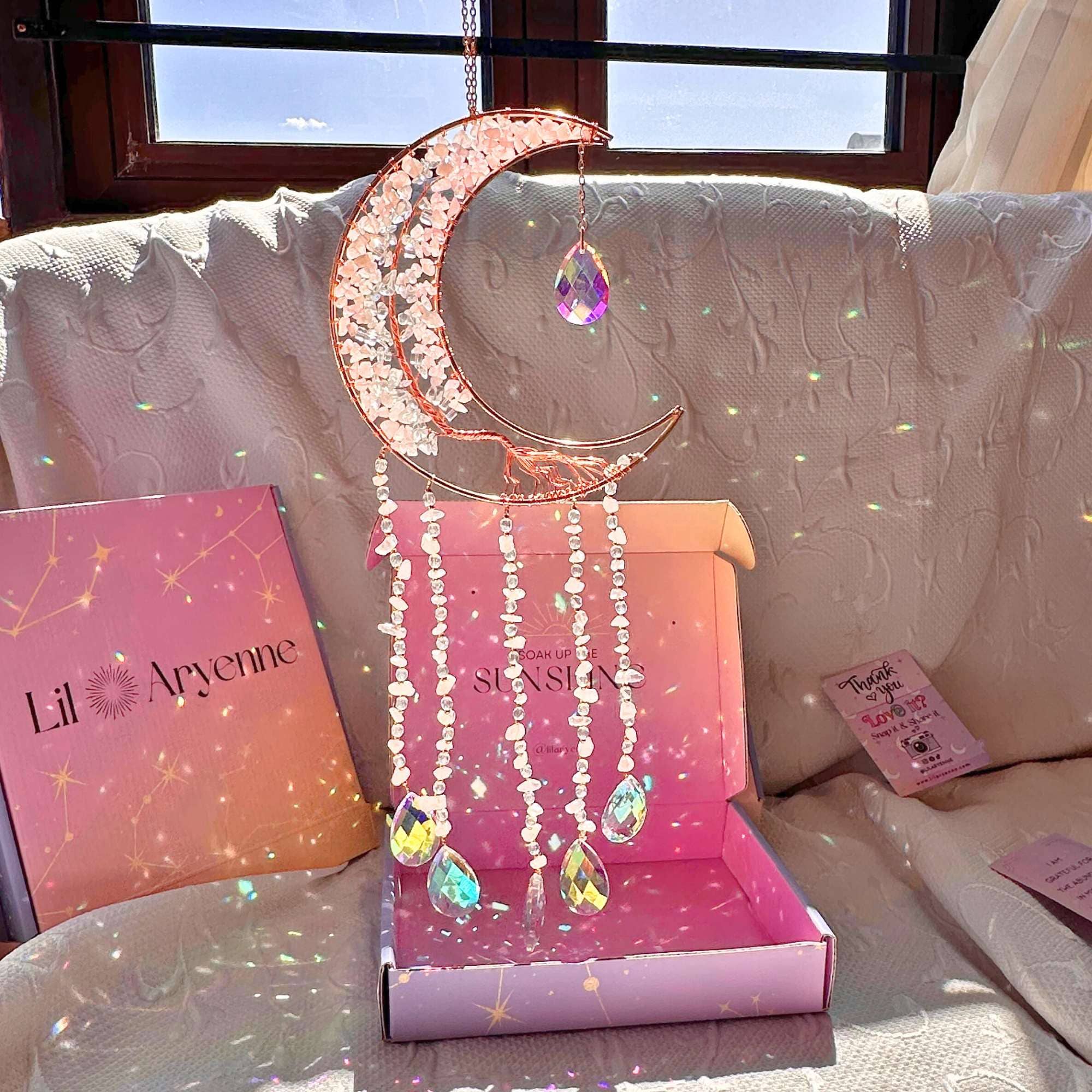 LilAryenne | Jewelry & Suncatchers (Import Fees Covered) - Wholesale Suncatcher - Moon Crystal Suncatcher - Rose Quartz, Red Agate, Amethyst1