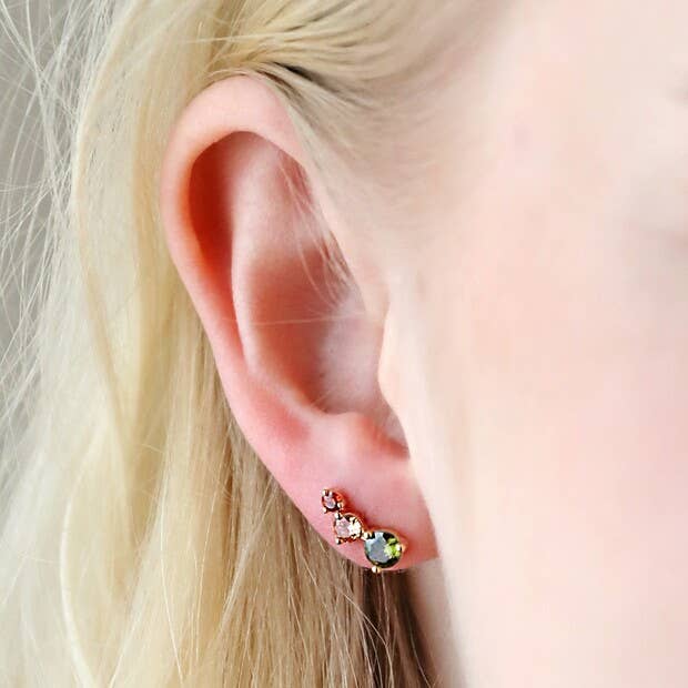 Lisa Angel - Wholesale Stud/Post Earrings - Triple Crystal Stud Earrings in Gold1