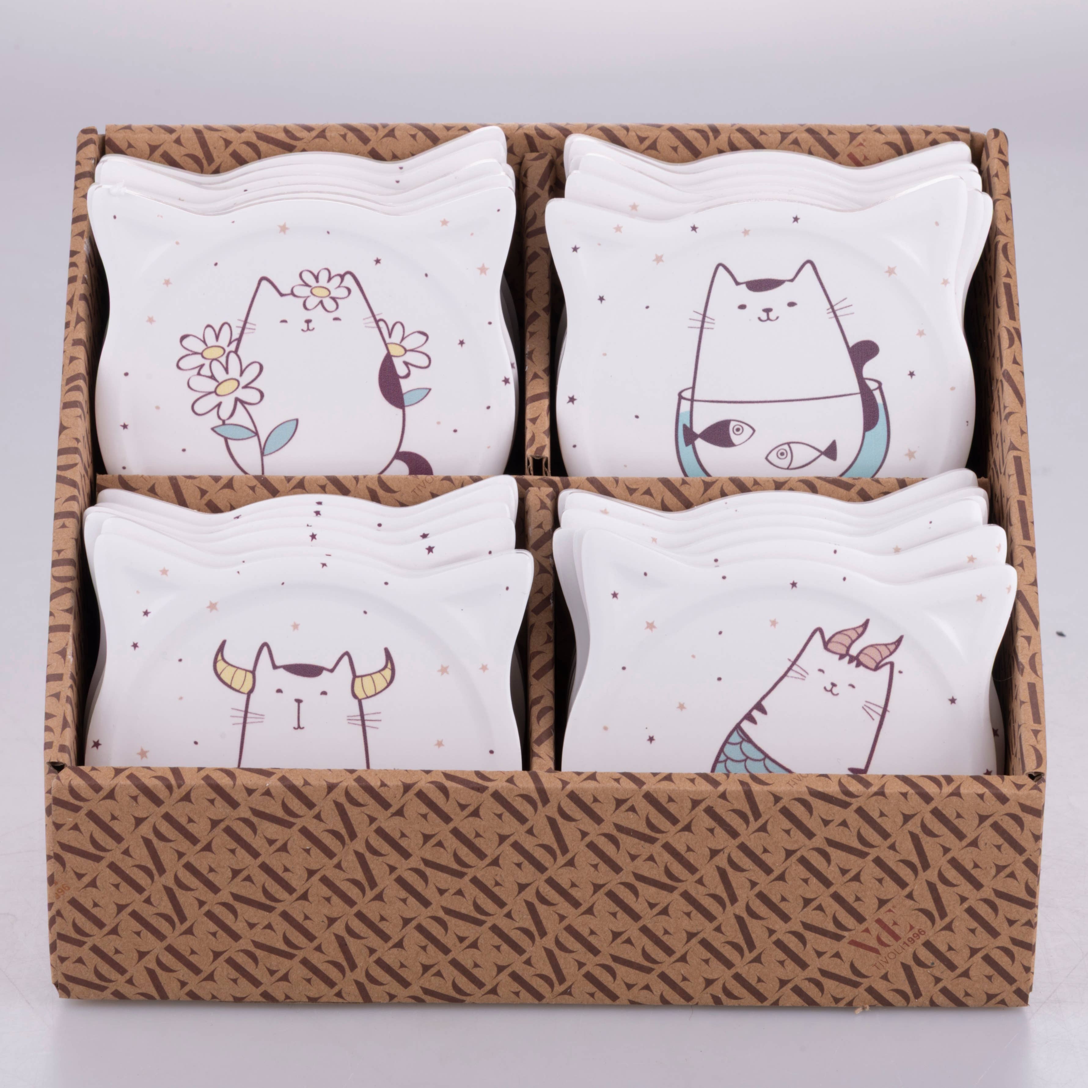 VdE Tivoli 1996 – wholesale Grytunderlägg – Oroscocats dekorationsplattor 10,5 x 10,8 cm, 12 olika motiv15