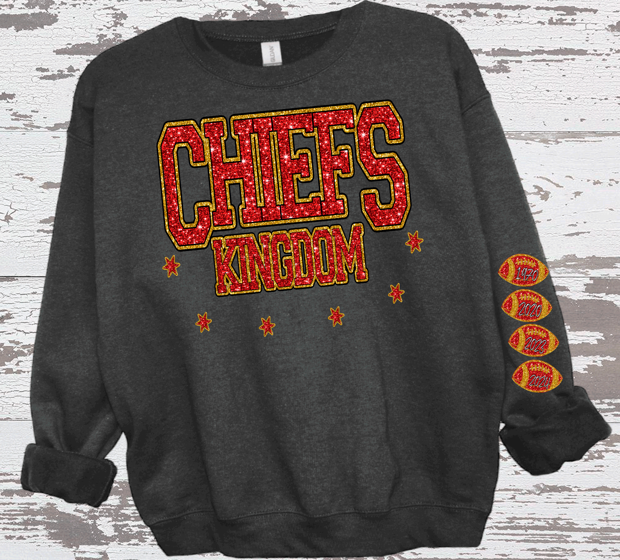 A Blessed Texas Mess Boutique - Vente T-shirt à imprimés – femme - Chiefs de football de Kansas City, Royaume des Chiefs à paillettes synthétiques2