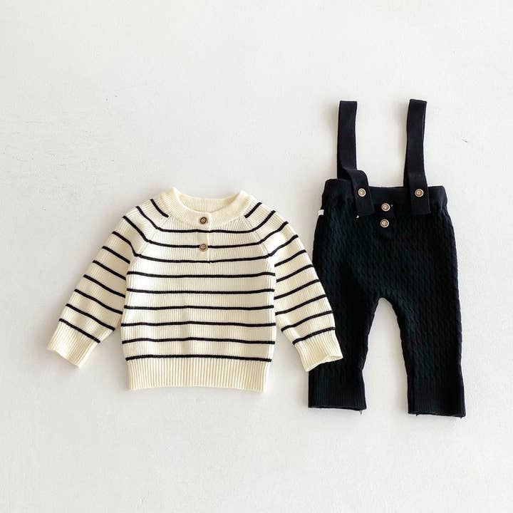 Baby knitted striped sweater&overalls 2PCS suit for wholesale by Little Trendy