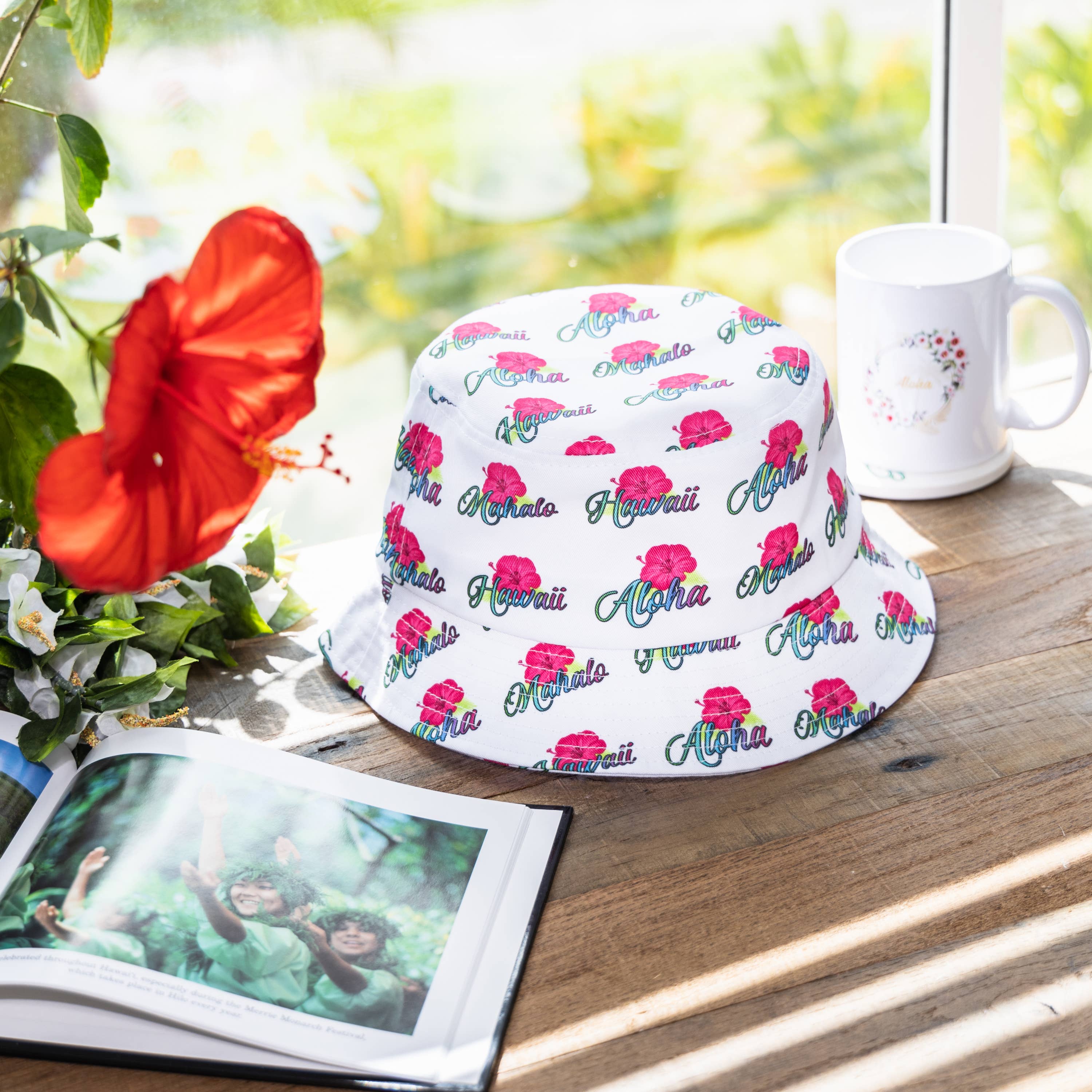 Aloha Designs - Wholesale Bucket Hat - Women's - Hawaiian Hibiscus Bucket Hat with Colorful Aloha, Mahalo3