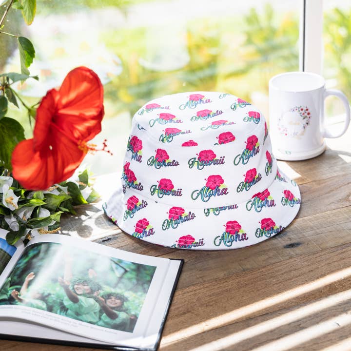 Aloha Designs - Wholesale Bucket Hat - Women's - Hawaiian Hibiscus Bucket Hat with Colorful Aloha, Mahalo3