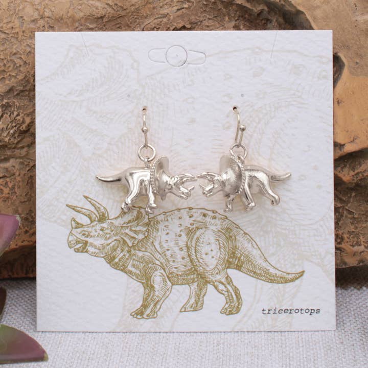 Prehistoric Times Silver Triceratops Earrings for wholesale by ZAD