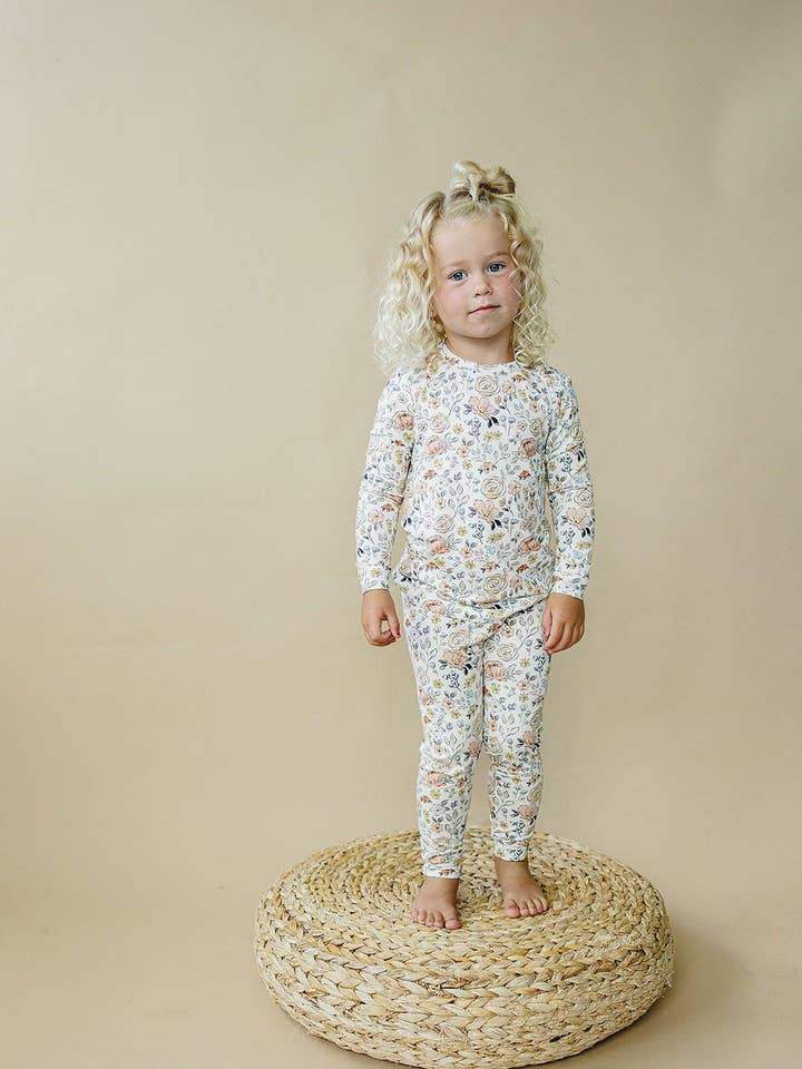 Little Joy Co. - Wholesale Sleepwear Set - Kids - Pastel Petals 2pc Modal Pajamas - Floral Toddler Girl PJ Set