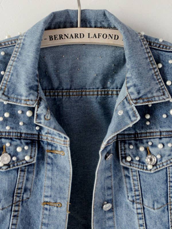 BLUE Long Sleeves Split-Joint Lapel Denim Jackets for wholesale on Faire