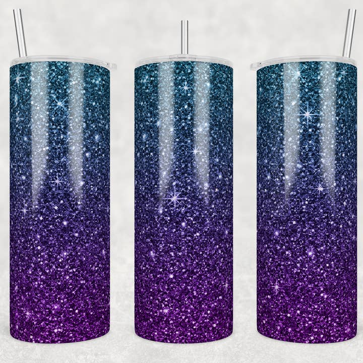 Glitter Ombre Blå Lila 20oz Sublimering Tumbler för wholesale av Twisted T Creations